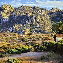 Landschaft der Gallura mit Häuschen Landschaft der Gallura mit Häuschen